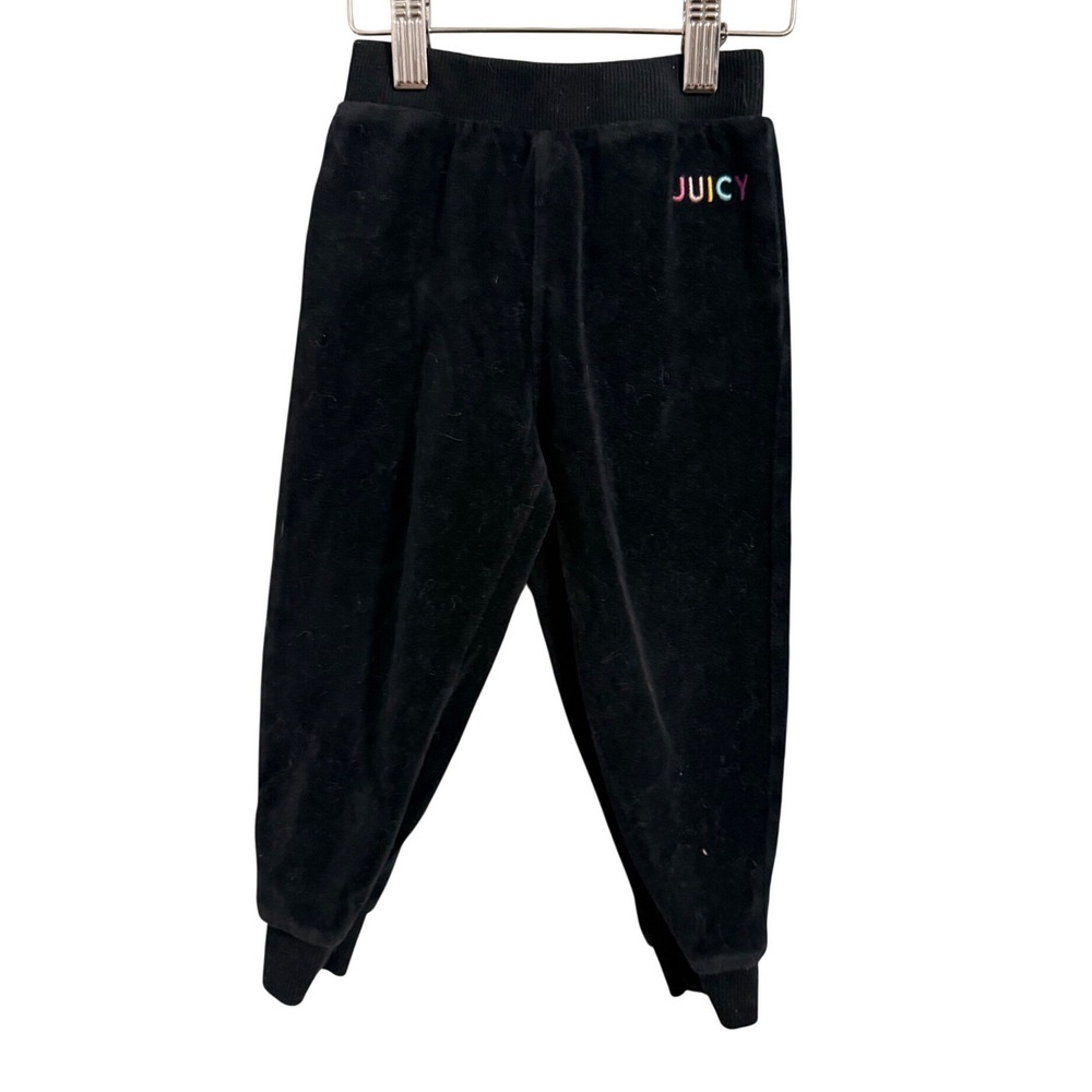 Juicy Couture Jogger Pants Toddler 24M Black Velour Rainbow Logo Embroidered